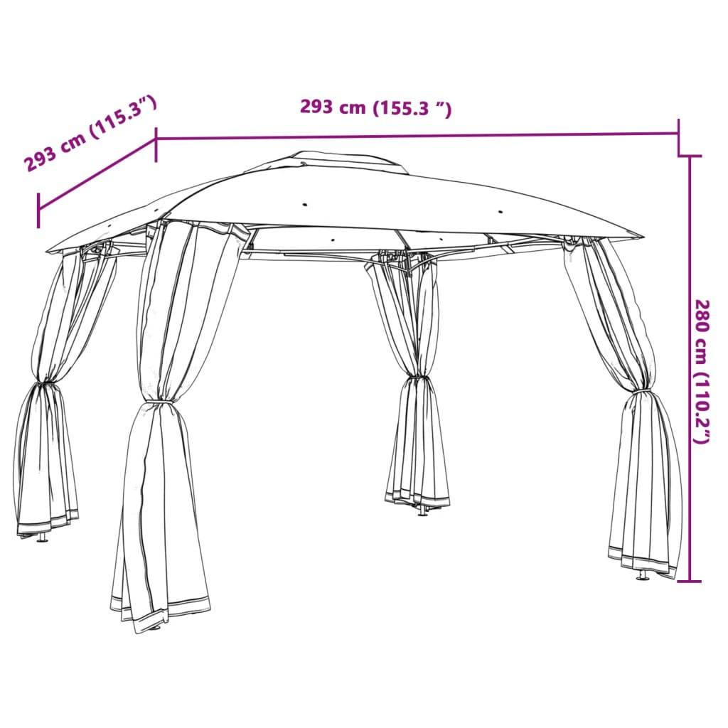 Gazebo de Jardin avec Moustiquaires et Double Toit 3x3m Taupe - ComfortXL Outdoor Living - Image 9