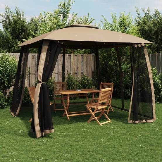 Gazebo de Jardin avec Moustiquaires et Double Toit 3x3m Taupe - ComfortXL Outdoor Living - Image 1