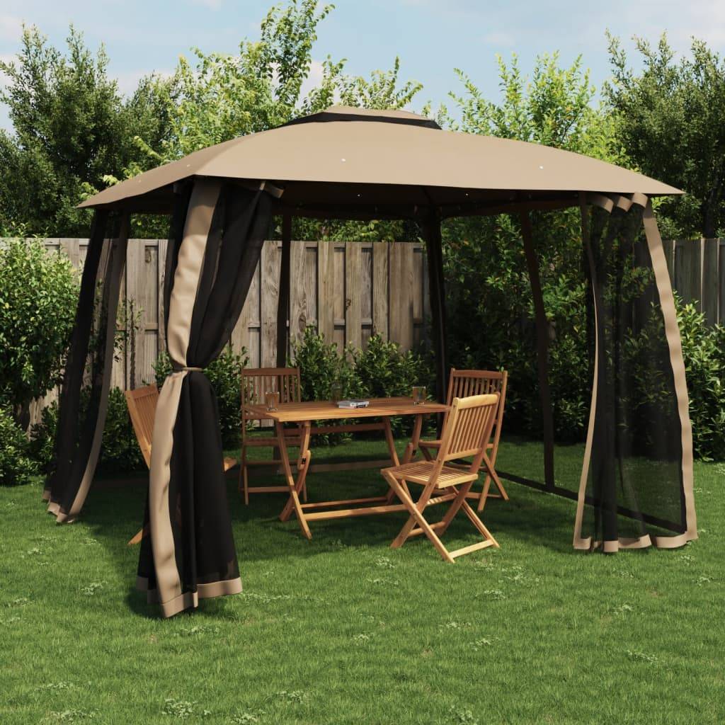 Gazebo de Jardin avec Moustiquaires et Double Toit 3x3m Taupe - ComfortXL Outdoor Living - Image 1
