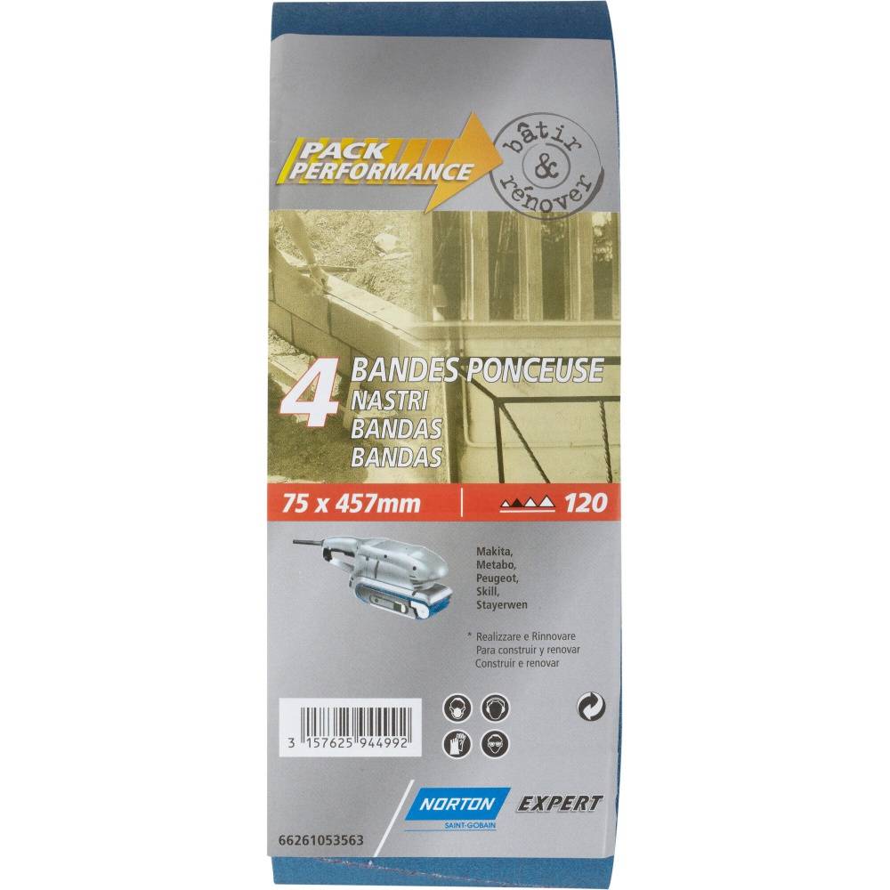 Norton - Lot de 4 bandes abrasives NORTON, 75 x 457 mm, grains 120 - Image 1