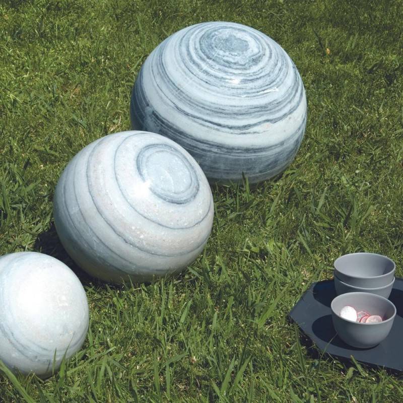 Jardinex - Boule déco jardin marbre effet rayé noir et blanc - Gris 30 cm - Jardinex - Imagen 2