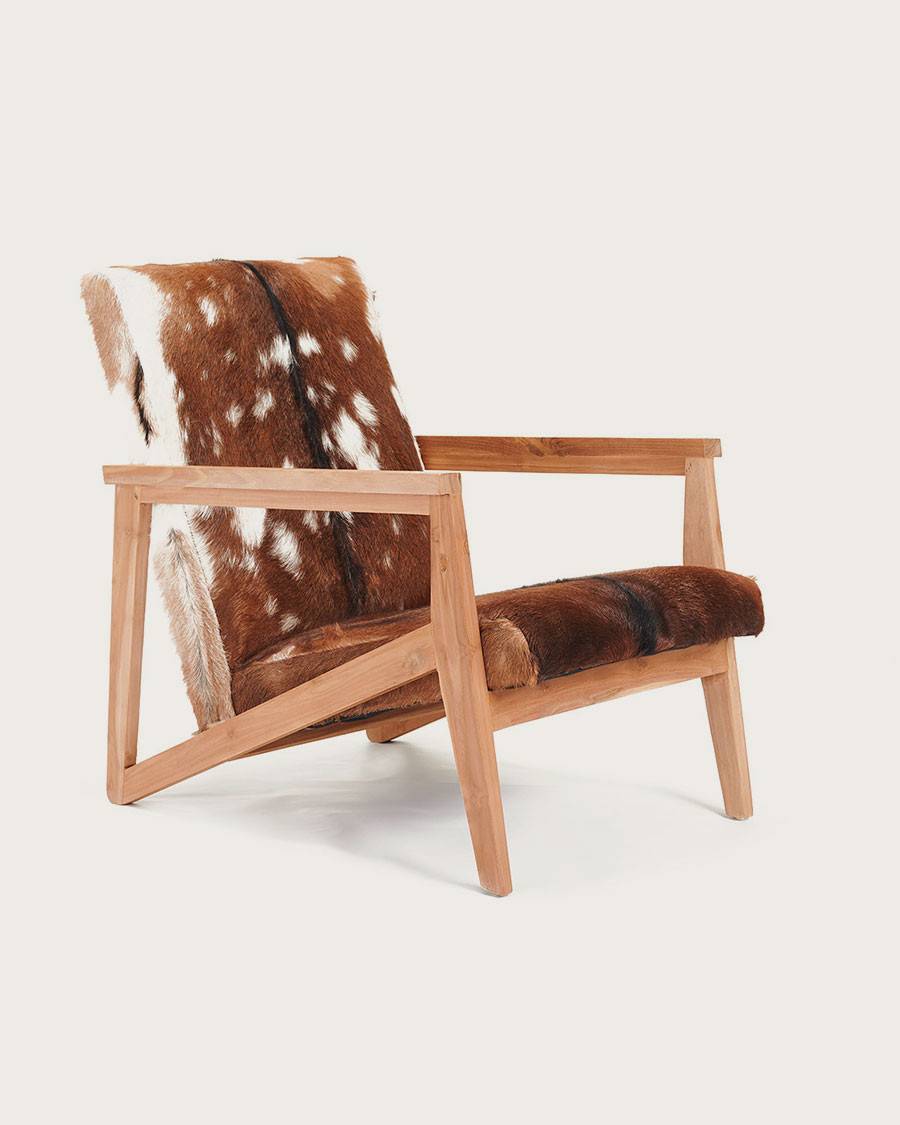 Cow Boy - Fauteuil en teck et peau de chèvre - UNIQKA - Imagen 3