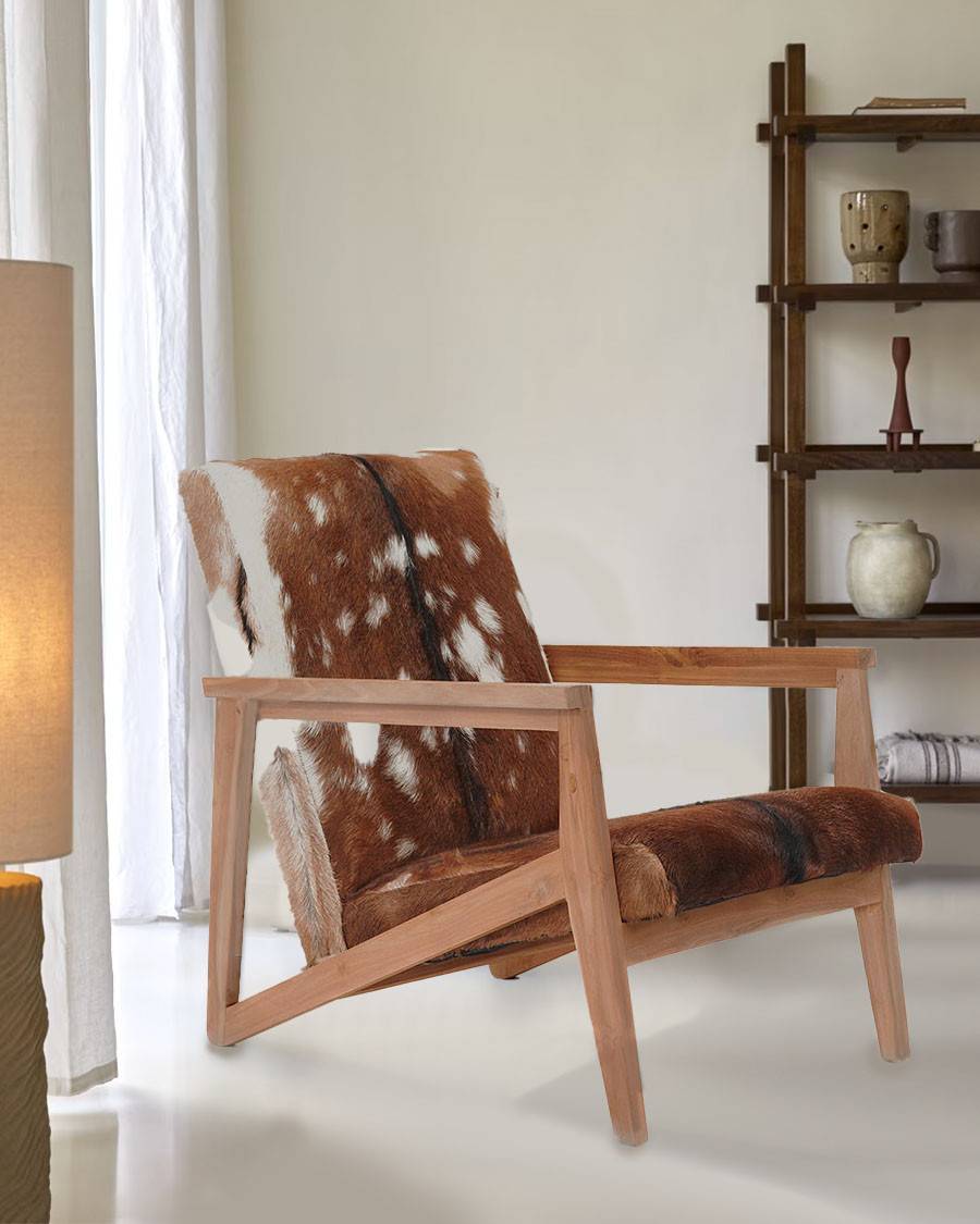 Cow Boy - Fauteuil en teck et peau de chèvre - UNIQKA - Imagen 9