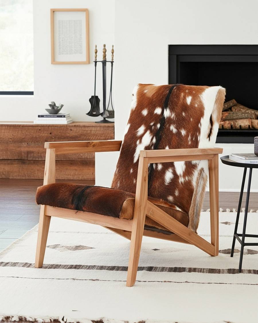 Cow Boy - Fauteuil en teck et peau de chèvre - UNIQKA - Imagen 2