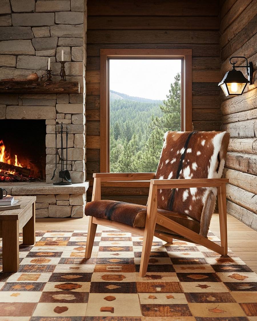 Cow Boy - Fauteuil en teck et peau de chèvre - UNIQKA - Imagen 1