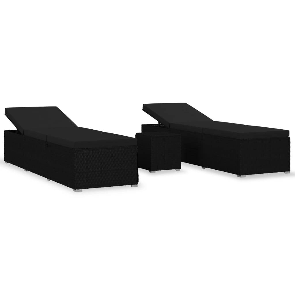 Helloshop26 - Chaises longues transat de jardin table à thé 3 pièces résine tressée noir - Imagen 1