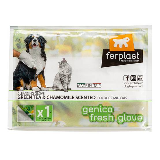 Ferplast - Chiffon de nettoyage GENICO FRESH GLOVE pour l'Hygiène des Chiens et Chats, Gant Humide, sans Rinçage, ne Modifie pas le pH