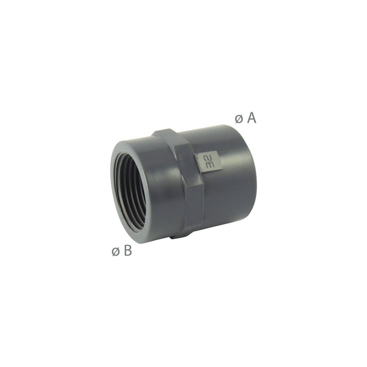 Codital - Manchon PVC femelle / femelle à visser et à coller - Ø A: 63mm | Ø B: 2'' - Imagen 2