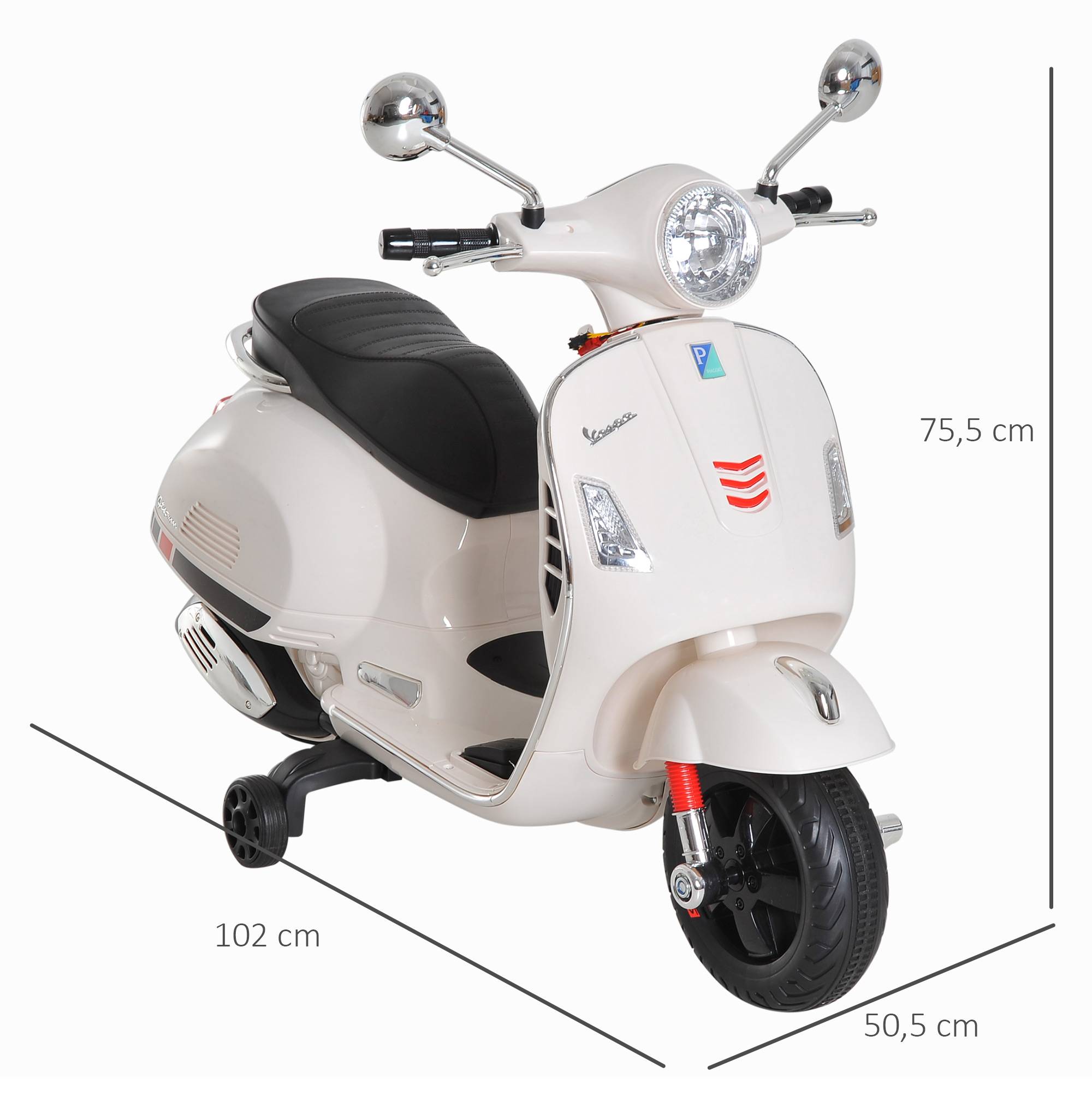 Vespa Scooter Moto électrique Enfants 6 V dim. 102L x 51l x 76H cm Musique MP3 Port USB klaxon Phare feu AR Blanc - Image 4