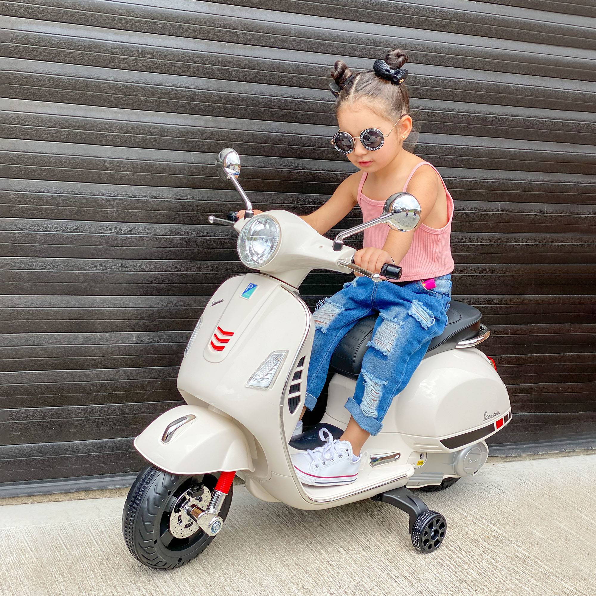 Vespa Scooter Moto électrique Enfants 6 V dim. 102L x 51l x 76H cm Musique MP3 Port USB klaxon Phare feu AR Blanc - Image 2