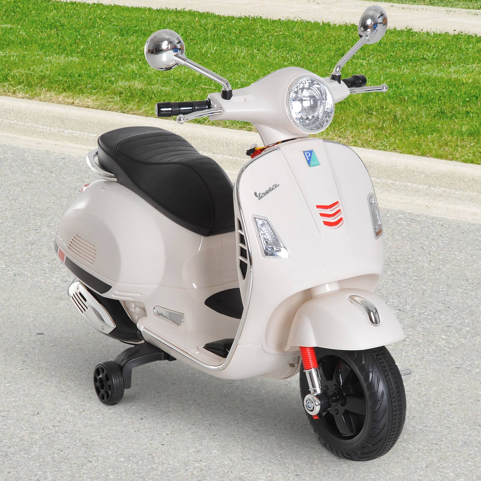 Vespa Scooter Moto électrique Enfants 6 V dim. 102L x 51l x 76H cm Musique MP3 Port USB klaxon Phare feu AR Blanc - Image 3
