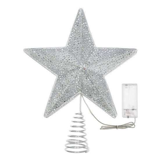 Cimier étoile lumineuse à LED pour sapin Ø25cm en Métal Perforé couleur Argenté Brillant, 23 MicroLED BLANC CHAUD Lotti - Image 4