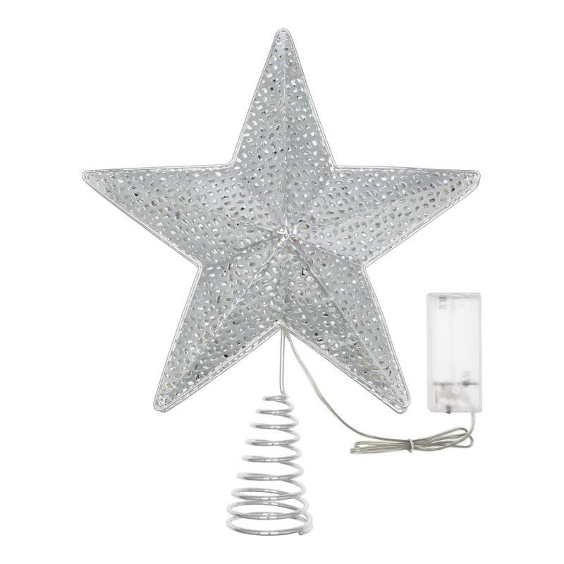 Cimier étoile lumineuse à LED pour sapin Ø25cm en Métal Perforé couleur Argenté Brillant, 23 MicroLED BLANC CHAUD Lotti - Image 4