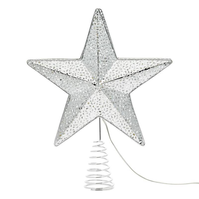 Cimier étoile lumineuse à LED pour sapin Ø25cm en Métal Perforé couleur Argenté Brillant, 23 MicroLED BLANC CHAUD Lotti - Image 2