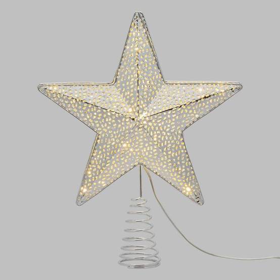 Cimier étoile lumineuse à LED pour sapin Ø25cm en Métal Perforé couleur Argenté Brillant, 23 MicroLED BLANC CHAUD Lotti - Image 5