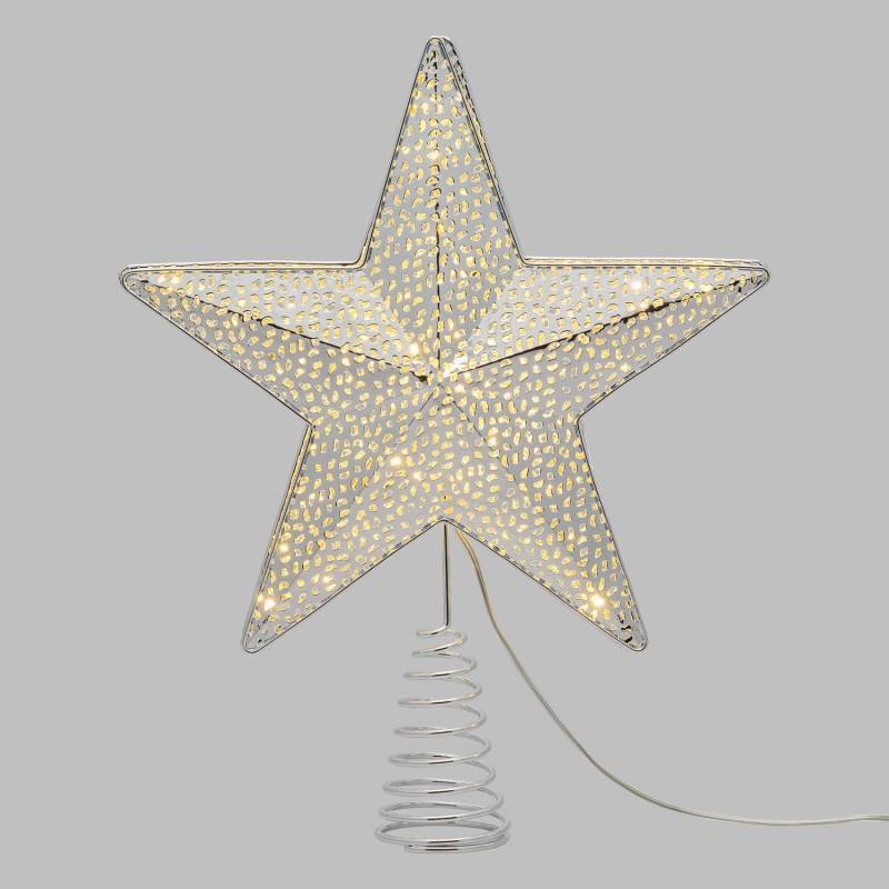 Cimier étoile lumineuse à LED pour sapin Ø25cm en Métal Perforé couleur Argenté Brillant, 23 MicroLED BLANC CHAUD Lotti - Image 5