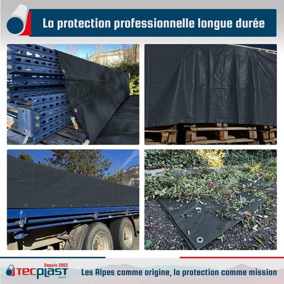 Bâche de Chantier 8x9 m LP506CH Gris anthracite - Garantie 5 ans - Bâche de protection étanche en PVC pour Travaux TECPLAST - Imagen 2