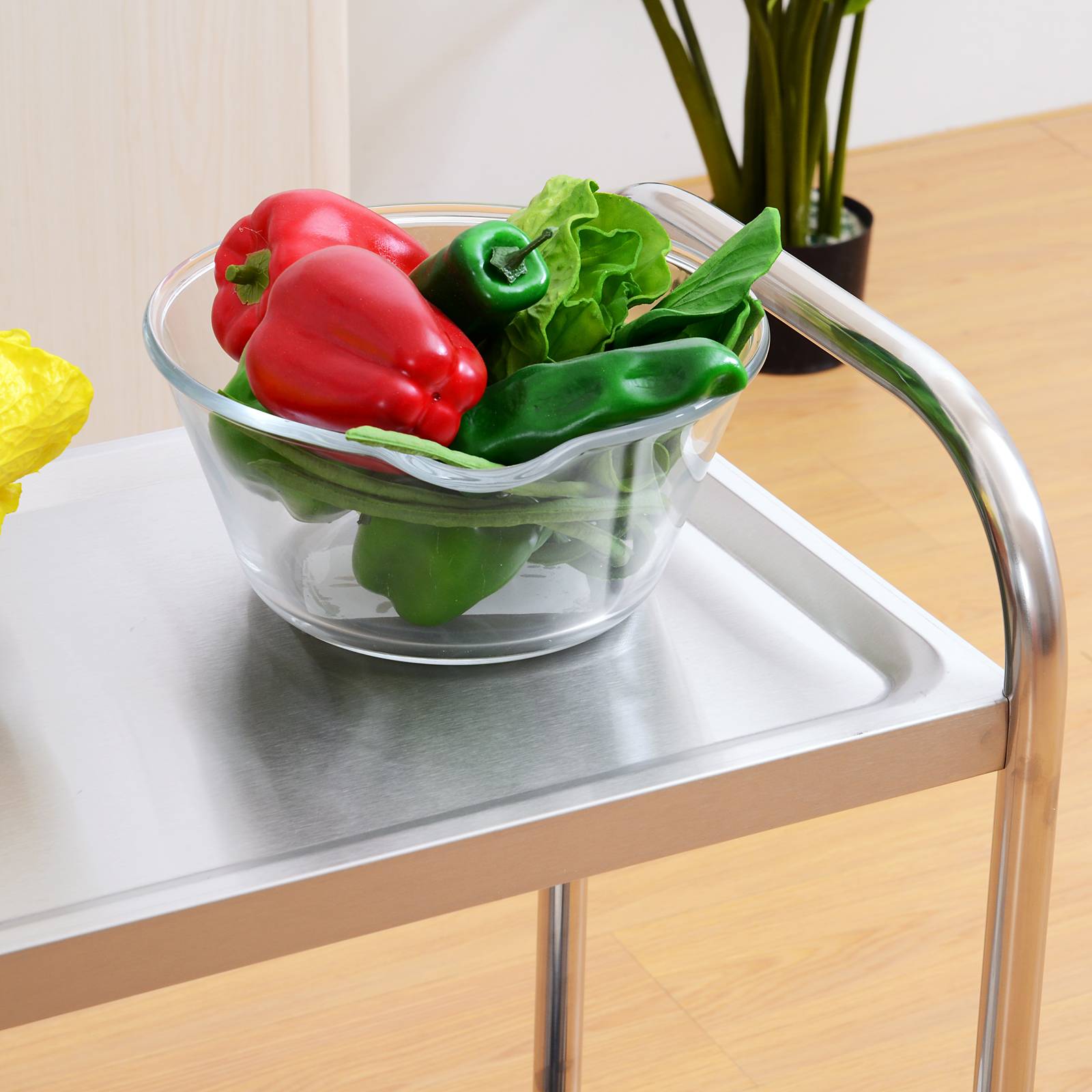 Chariot de service desserte de cuisine à roulettes 2 étagères 80L x 45l x 82H cm acier inox. chromé - Image 10