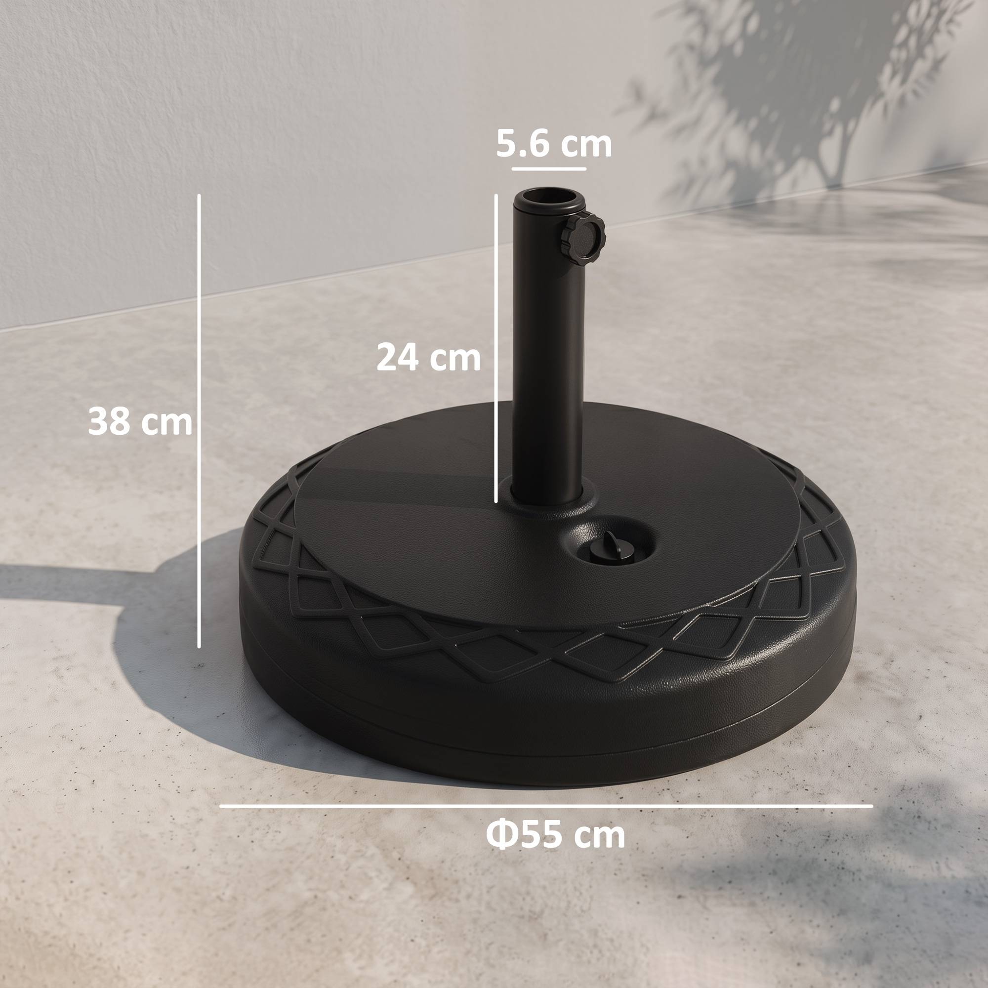 Base de parasol ronde Ø55 cm en plastique 30 kg pour mâts Ø38-48 mm, noir - Image 5