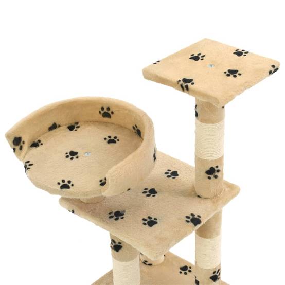 Arbre à chat, Tour à chat et griffoirs en sisal 65 cm Beige Motif de pattes MP76 - Image 4