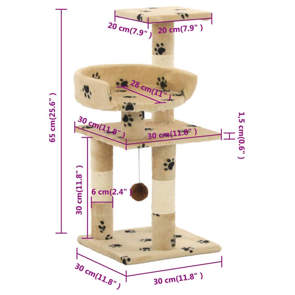 Arbre à chat, Tour à chat et griffoirs en sisal 65 cm Beige Motif de pattes MP76 - Image 6