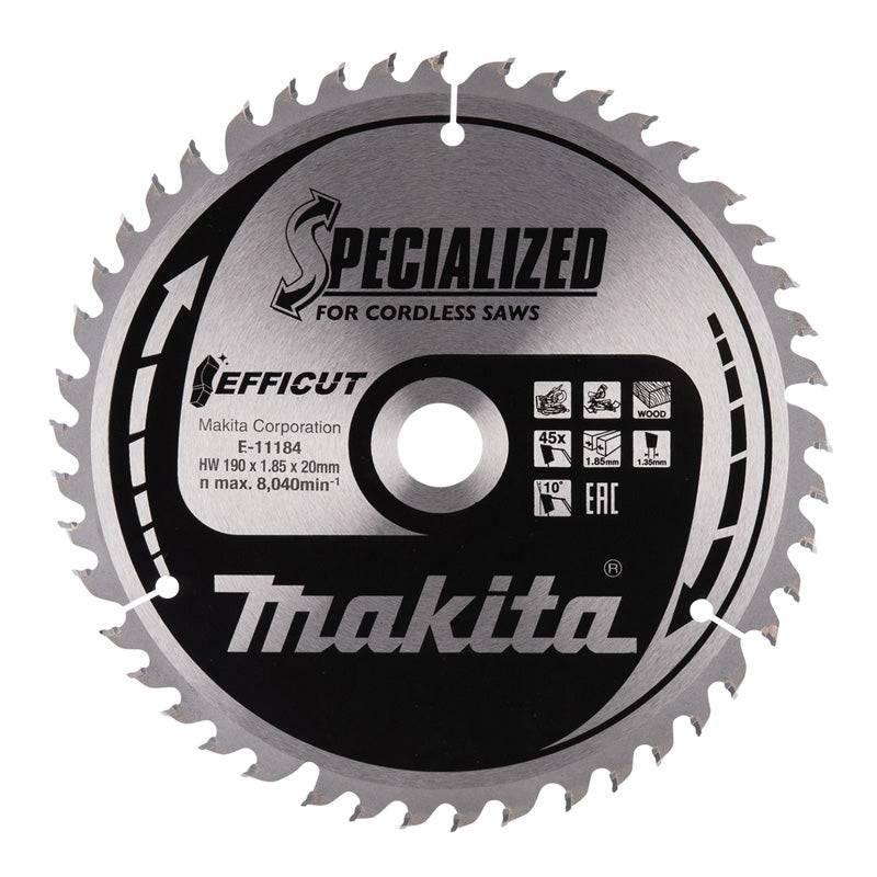 Lames carbure "EFFICUT" pour bois, pour scies radiales à batterie MAKITA - taille Ø 190 mm x 45 Dents - MAKITA ACCESSOIRES - Image 1