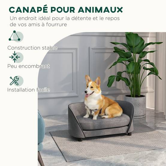Canapé chien en velours pour petits animaux avec housse lavable 67x43x31cm gris - ComfortXL Outdoor Living - Image 8