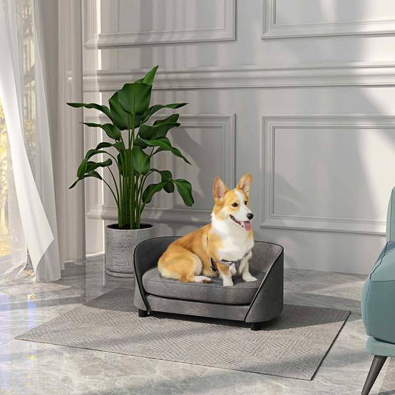 Canapé chien en velours pour petits animaux avec housse lavable 67x43x31cm gris - ComfortXL Outdoor Living - Image 4