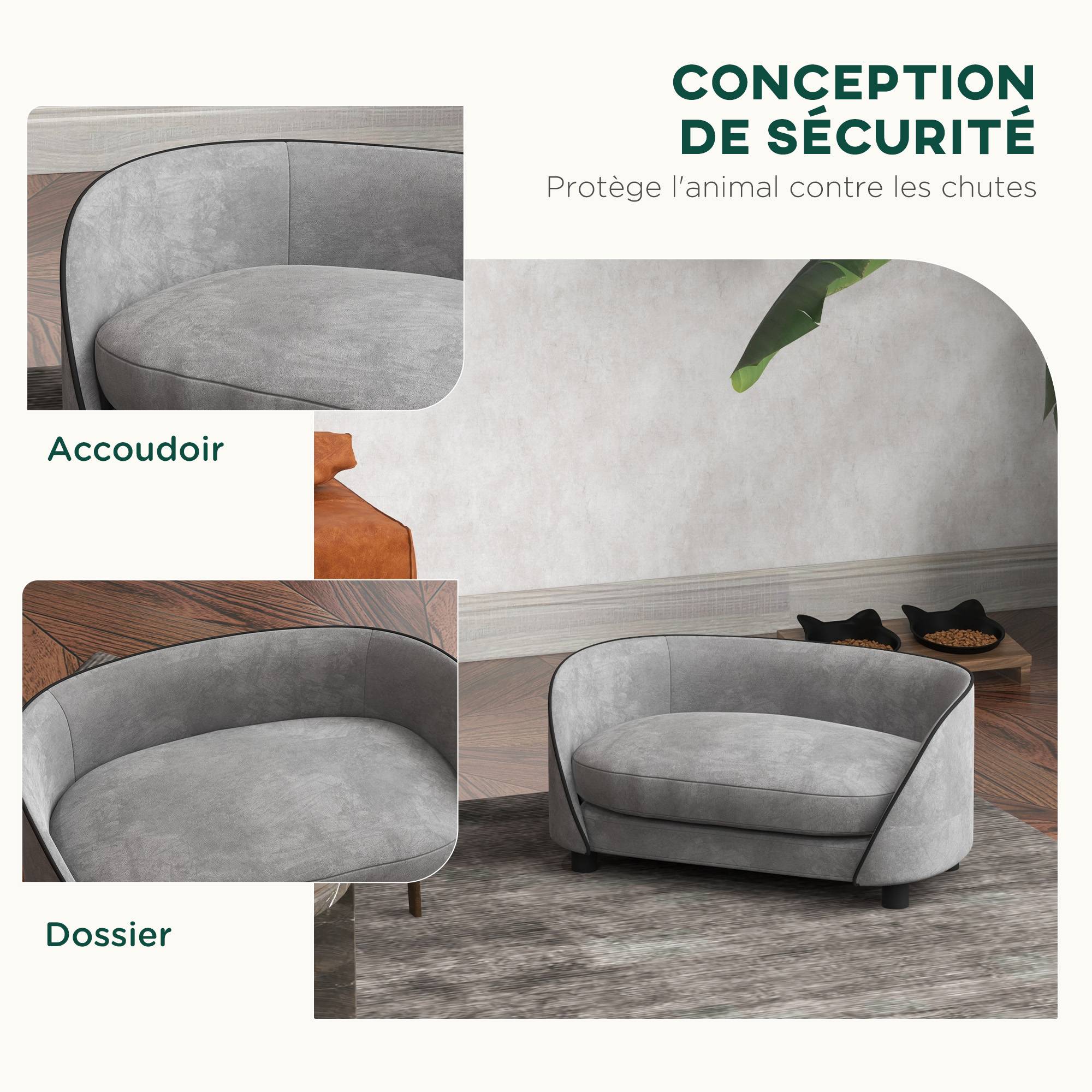 Canapé chien en velours pour petits animaux avec housse lavable 67x43x31cm gris - ComfortXL Outdoor Living - Image 9