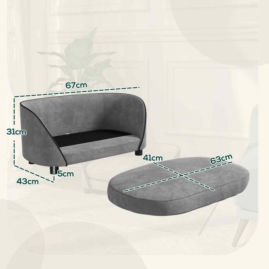 Canapé chien en velours pour petits animaux avec housse lavable 67x43x31cm gris - ComfortXL Outdoor Living - Image 5