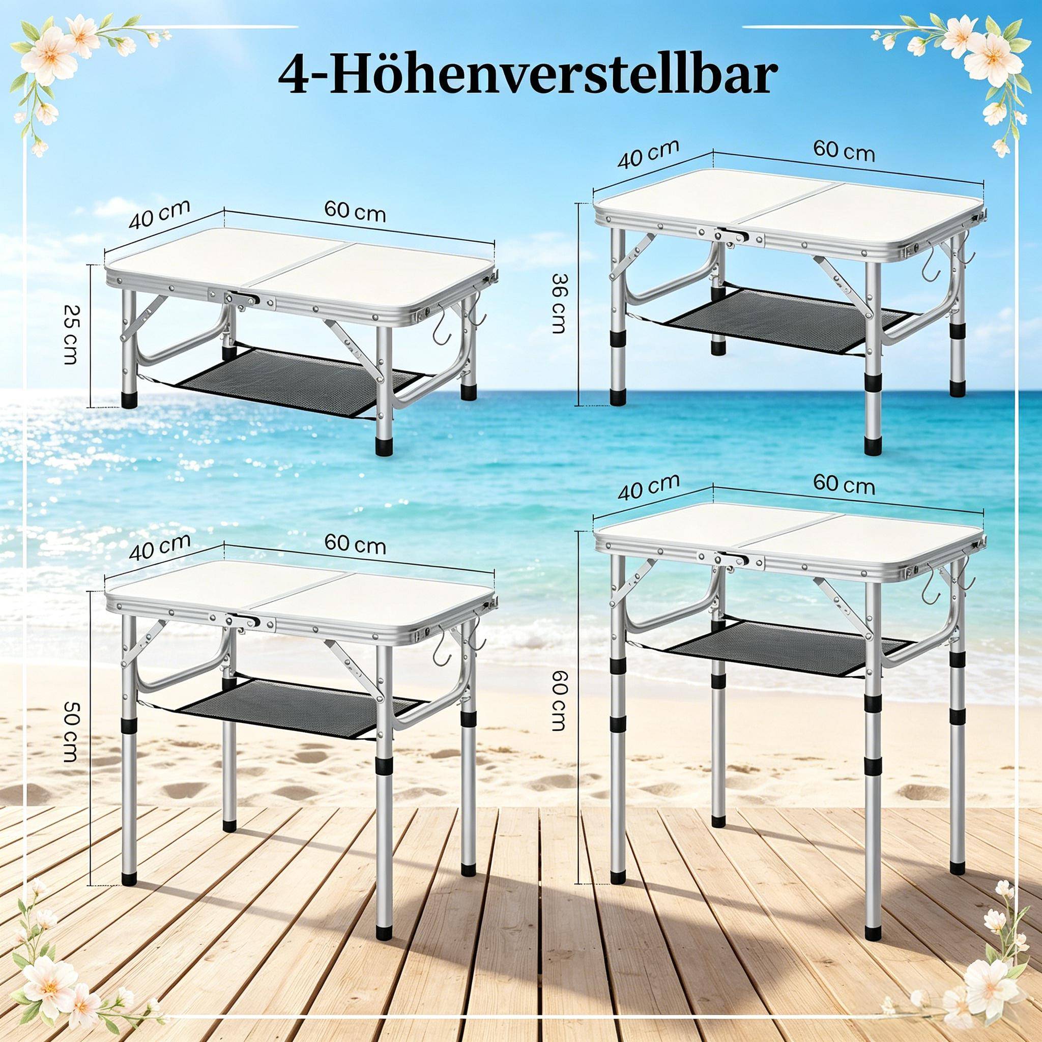 Table de camping pliante aluminium extérieur multifonction réglable 60x40cm crème - ComfortXL Outdoor Living - Image 7