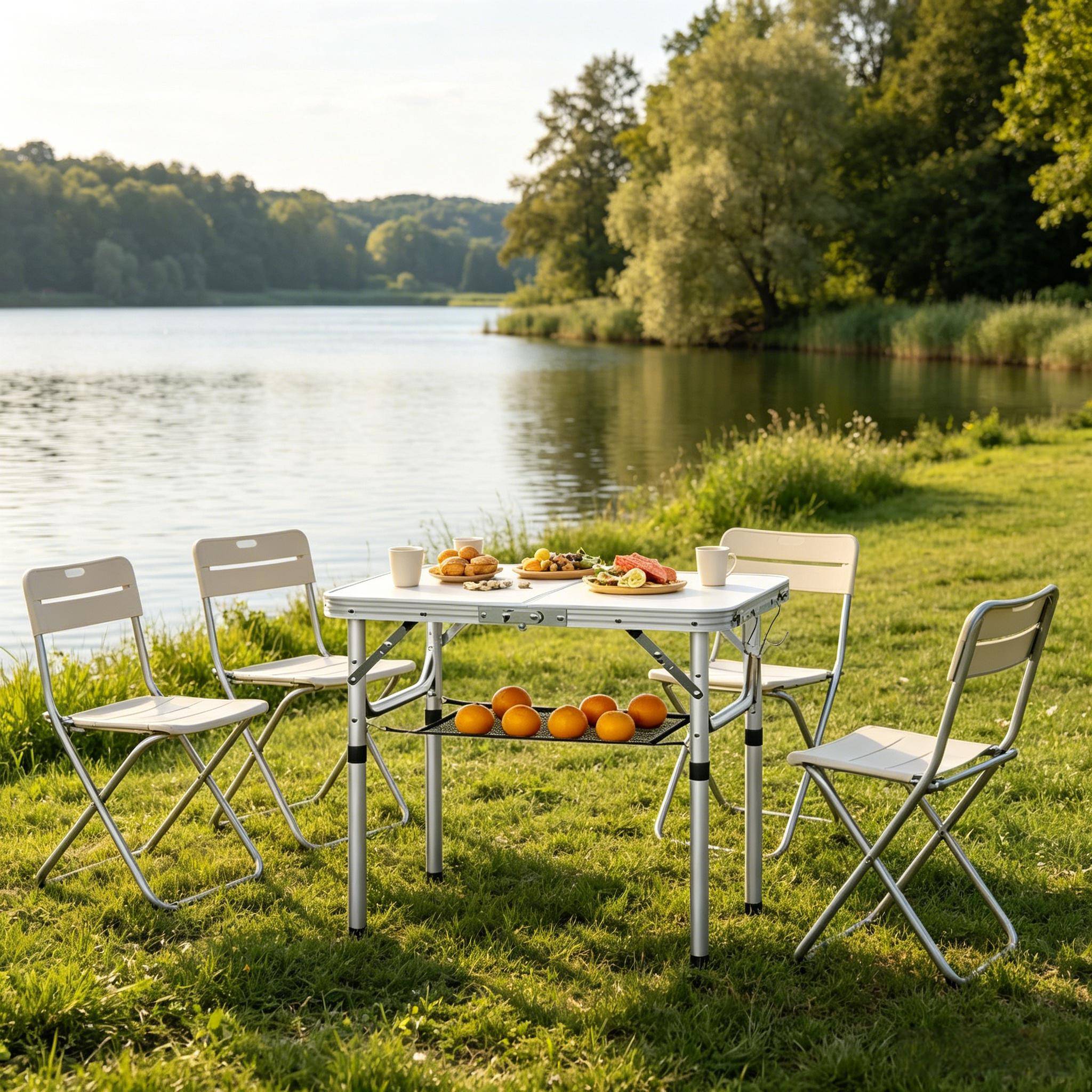 Table de camping pliante aluminium extérieur multifonction réglable 60x40cm crème - ComfortXL Outdoor Living - Image 5