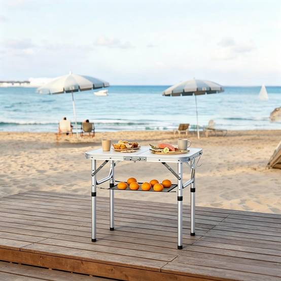 Table de camping pliante aluminium extérieur multifonction réglable 60x40cm crème - ComfortXL Outdoor Living - Image 3