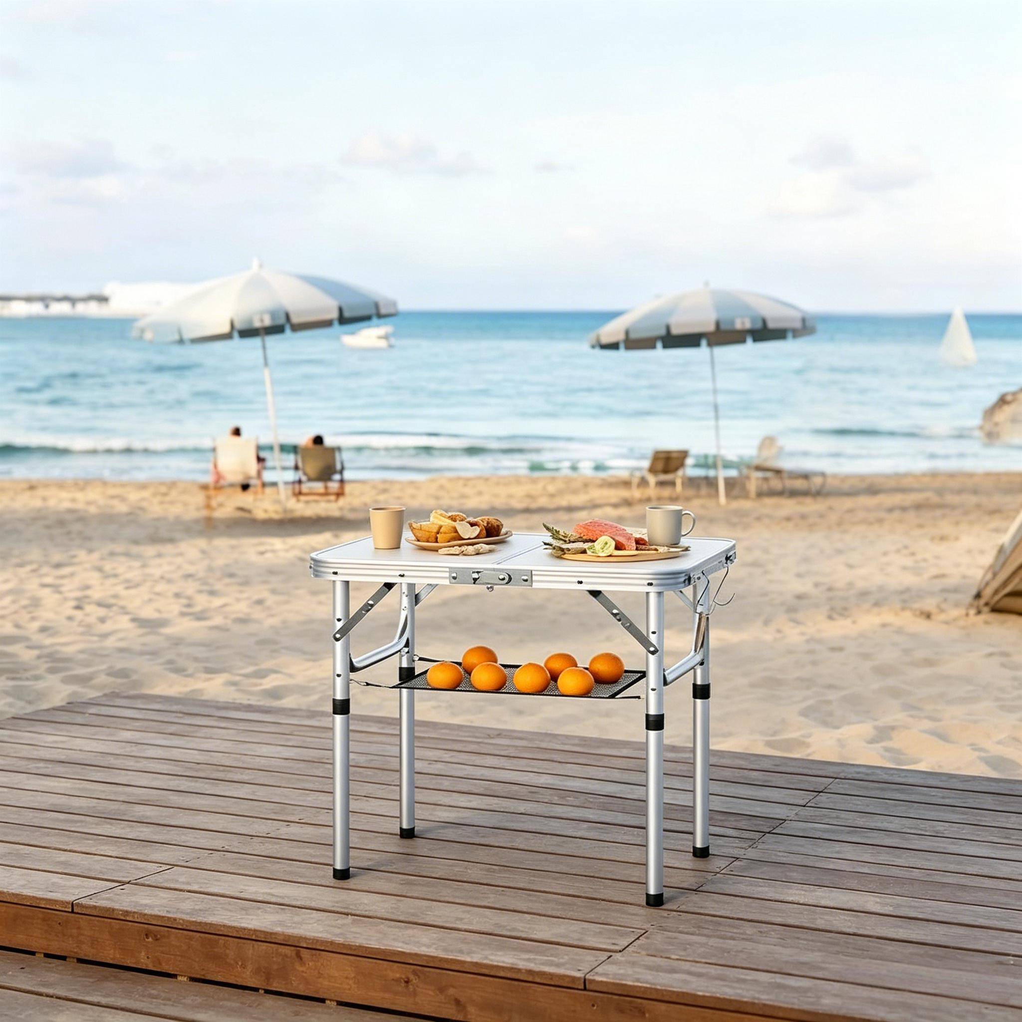 Table de camping pliante aluminium extérieur multifonction réglable 60x40cm crème - ComfortXL Outdoor Living - Image 3