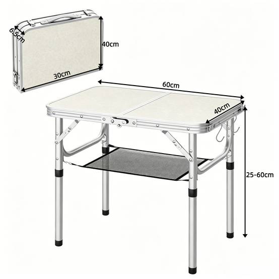 Table de camping pliante aluminium extérieur multifonction réglable 60x40cm crème - ComfortXL Outdoor Living - Image 6
