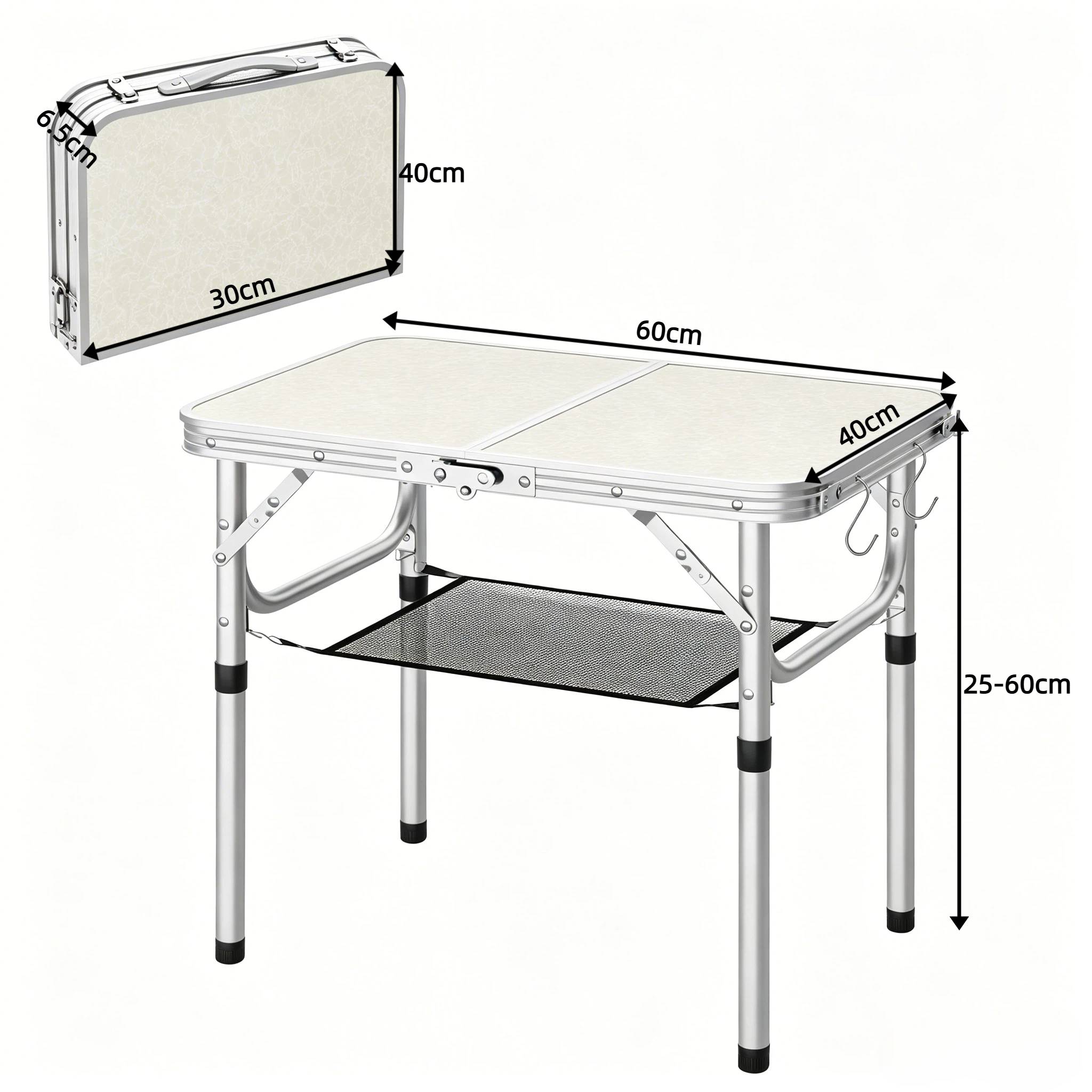Table de camping pliante aluminium extérieur multifonction réglable 60x40cm crème - ComfortXL Outdoor Living - Image 6