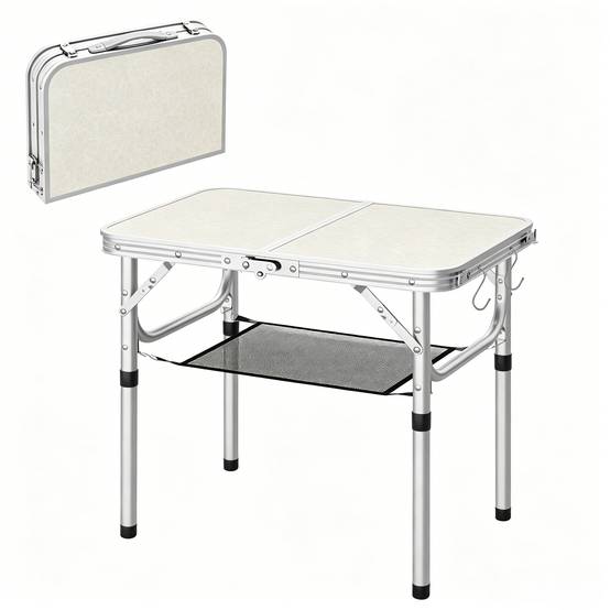 Table de camping pliante aluminium extérieur multifonction réglable 60x40cm crème - ComfortXL Outdoor Living - Image 8