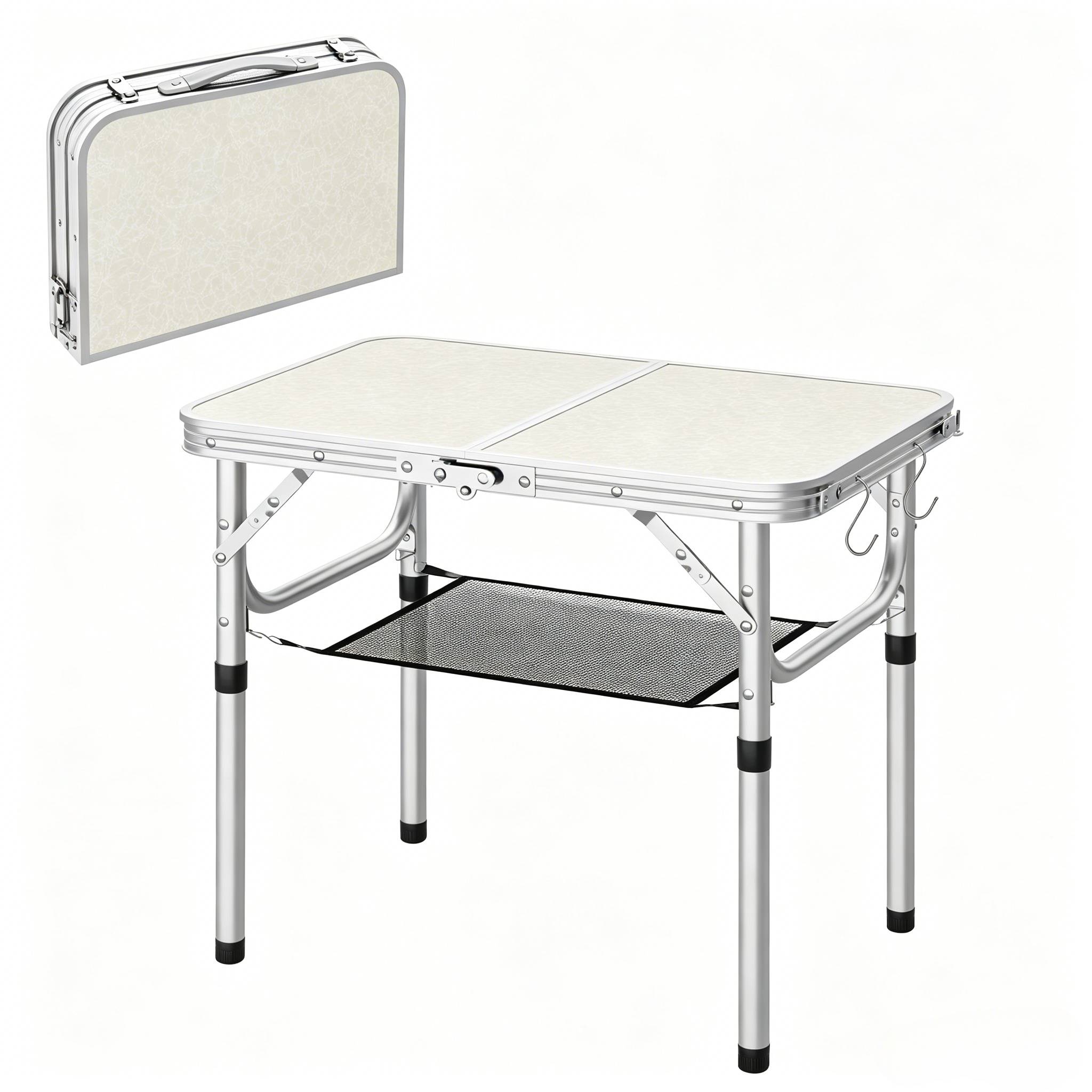 Table de camping pliante aluminium extérieur multifonction réglable 60x40cm crème - ComfortXL Outdoor Living - Image 8