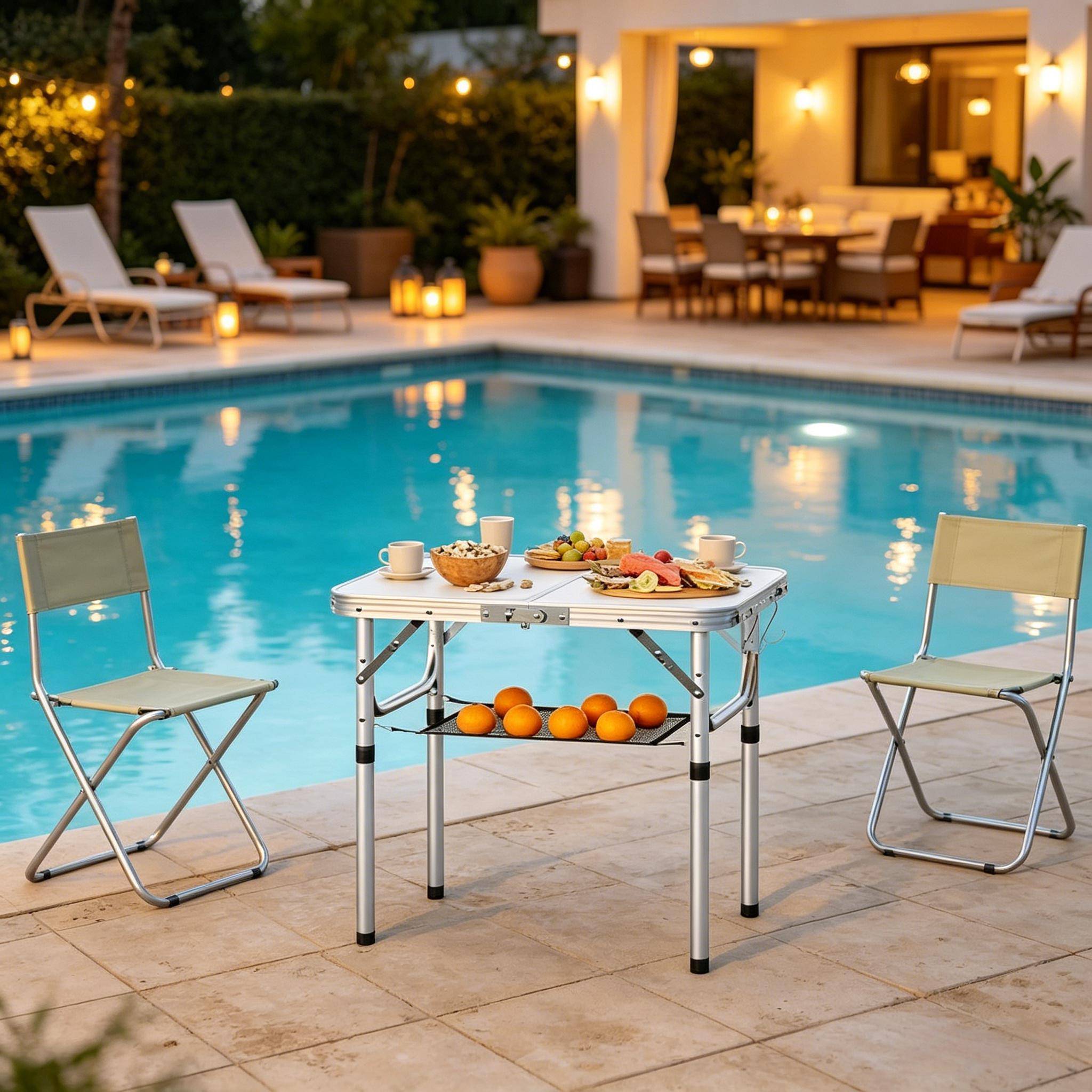 Table de camping pliante aluminium extérieur multifonction réglable 60x40cm crème - ComfortXL Outdoor Living - Image 4