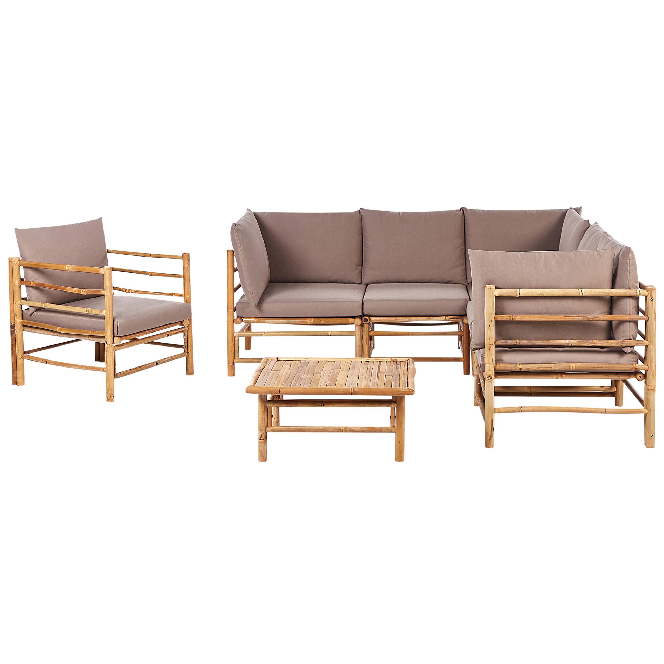 Beliani - Set de salon, 6 Personnes Bambou Taupe CERRETO - Beliani - Imagen 2