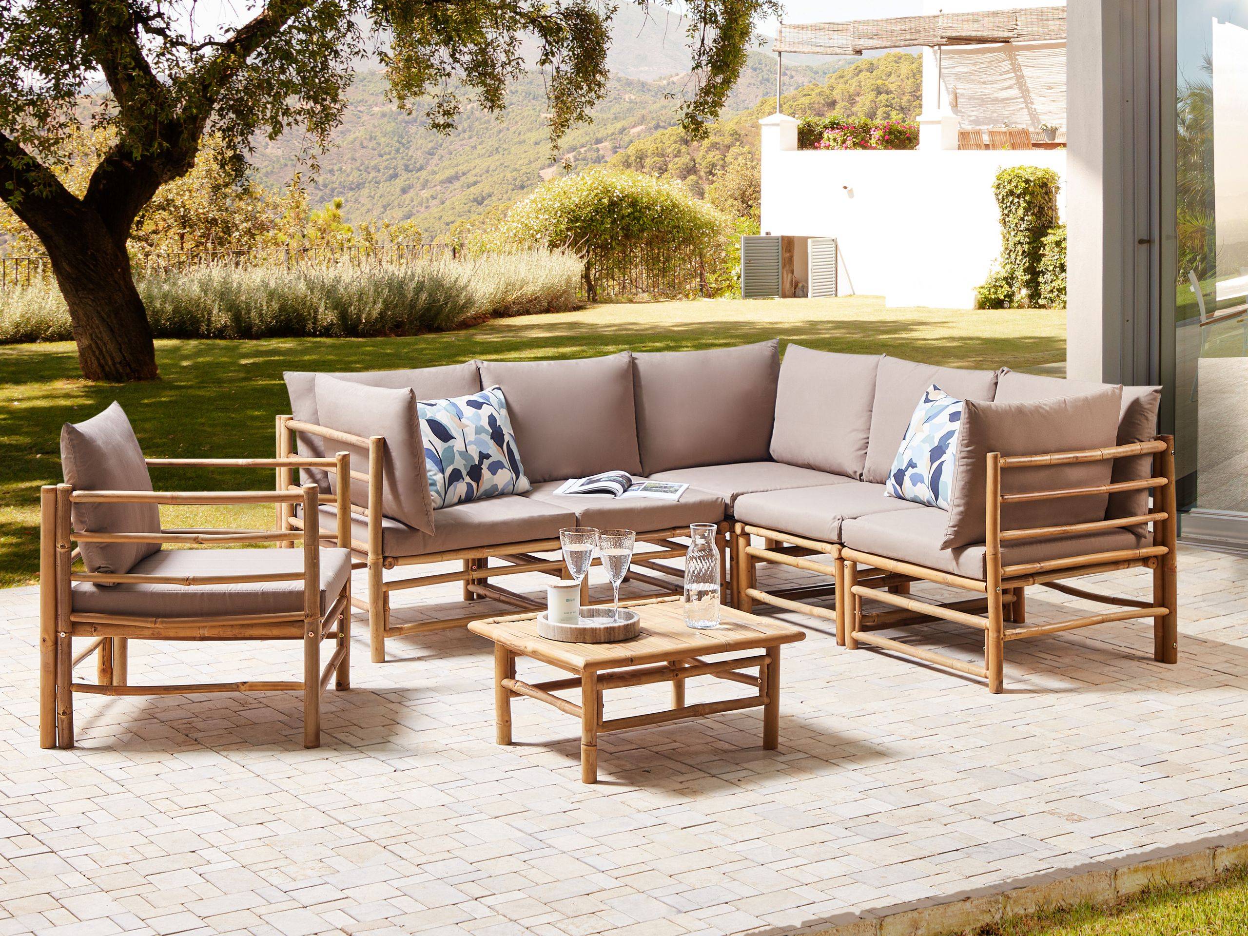 Beliani - Set de salon, 6 Personnes Bambou Taupe CERRETO - Beliani - Imagen 1