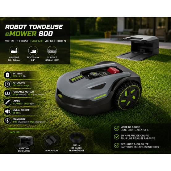 Vito - Robot Tondeuse sans fil 800m2 Brushless 3 Lames Coupe 180mm Retour station automatique Mulching VITO - Image 1