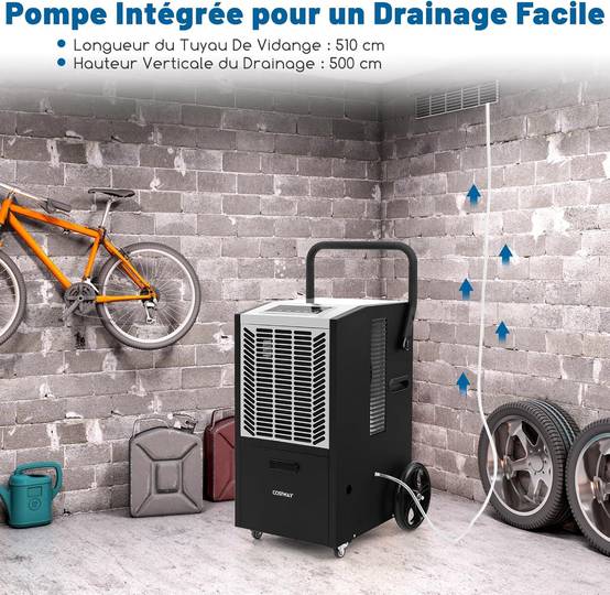 Déshumidificateur Professionnel 85 L/Jour COSTWAY-Minuterie 24 H-Dégivrage Auto-Pompe et Tuyau de Drainage-2 Roue/Poignée-Noir - Bricolage Déshumidificateur Professionnel 85 L/Jour COSTWAY-Minuterie 24 H-Dégivrage Auto-Pompe et Tuyau de Drainage-2 Roue/Poignée-Noir - Bricolage