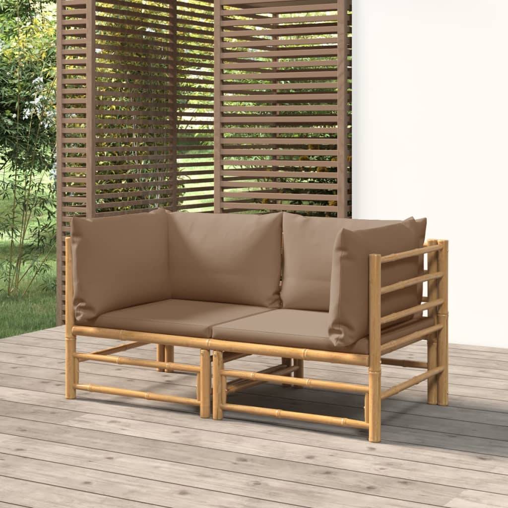 Canapés d'Angle Jardin Bambou 2 pcs Coussins Taupe Modulables – ComfortXL Outdoor Living - Image 1