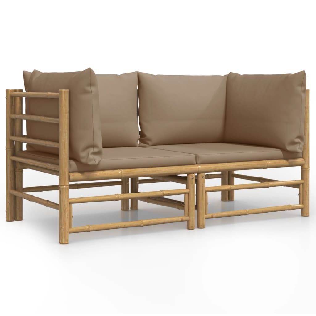 Canapés d'Angle Jardin Bambou 2 pcs Coussins Taupe Modulables – ComfortXL Outdoor Living - Image 2