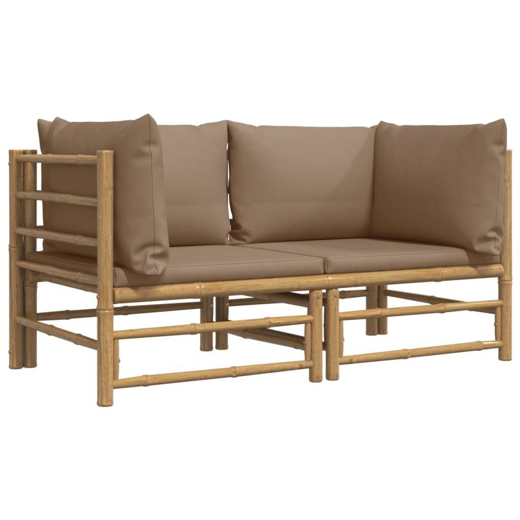 Canapés d'Angle Jardin Bambou 2 pcs Coussins Taupe Modulables – ComfortXL Outdoor Living - Image 3