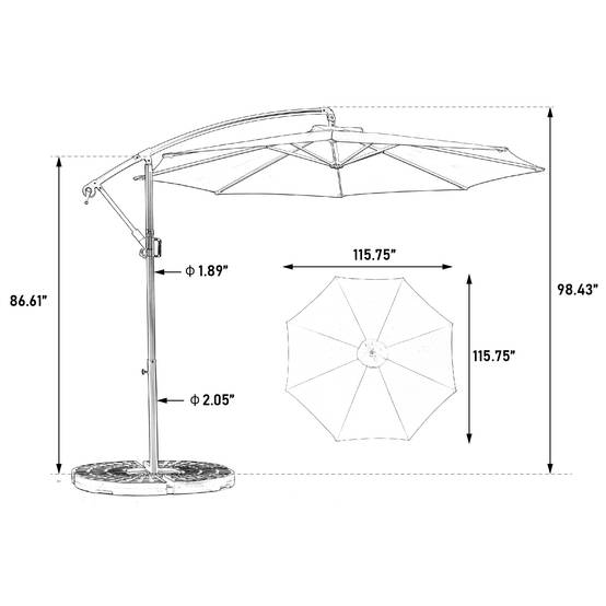 PANGIVO - Parasol extérieur rectangulaire double face, acier, oranges, 14.8 x 9.4 x 10.5 cm - PANGIVO - Image 8