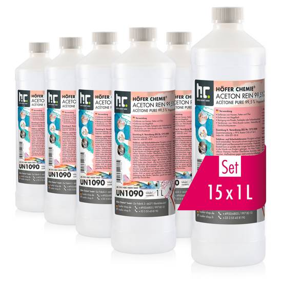 Acétone pur 99,5% Höfer Chemie® en bouteille de 1 L x 15 - Image 1