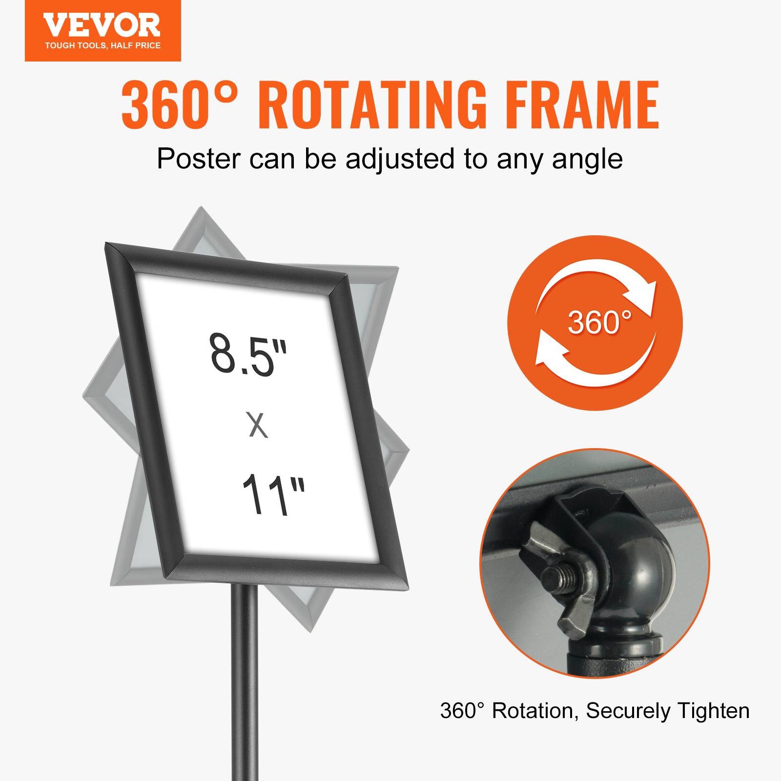 VEVOR Porte-affiche 279x216 mm, rotation 360°, hauteur réglable 820-1250 mm, alu. - Image 2