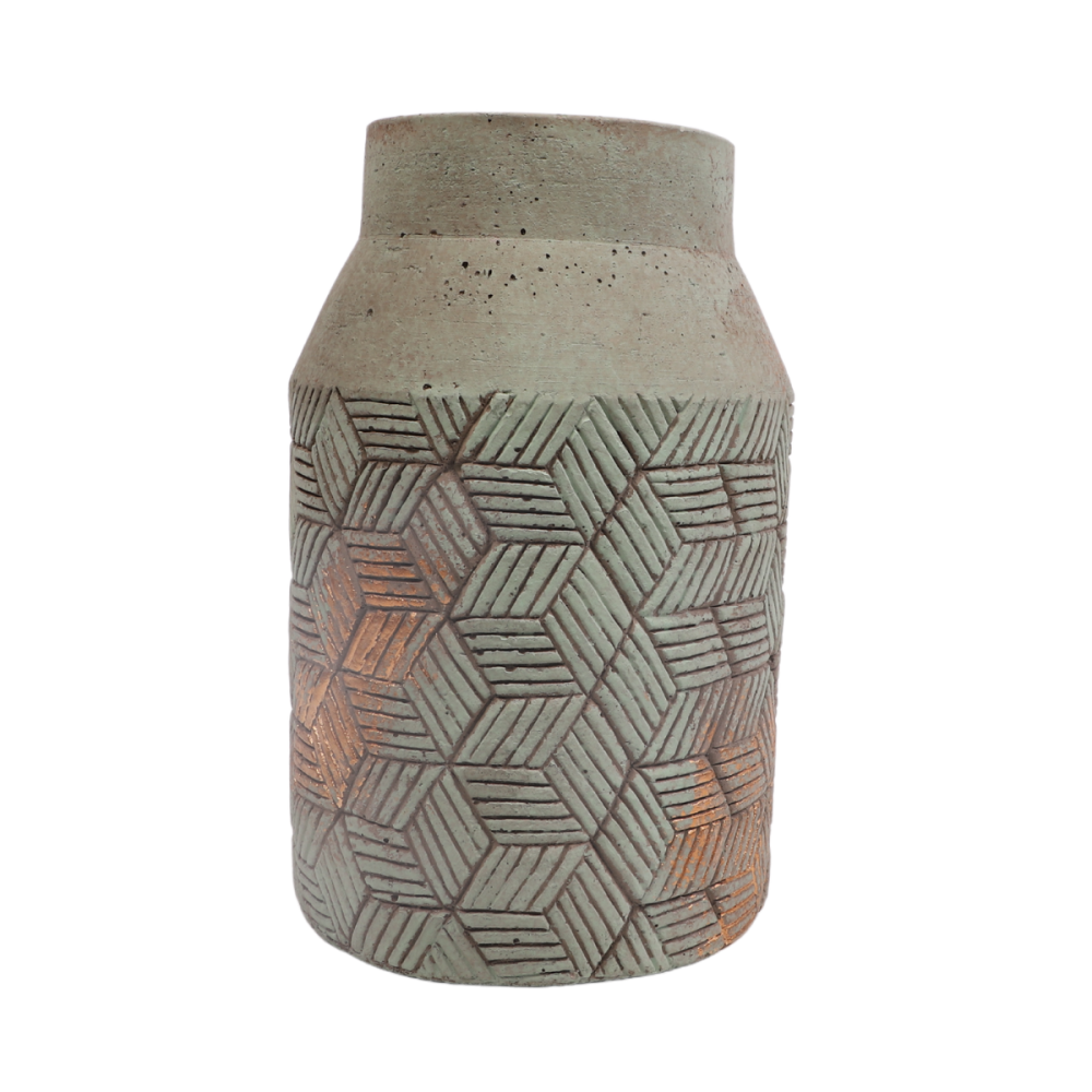 ° Vase en béton vert de gris Ø14.5 x 24 cm Chemin de campagne - Image 1